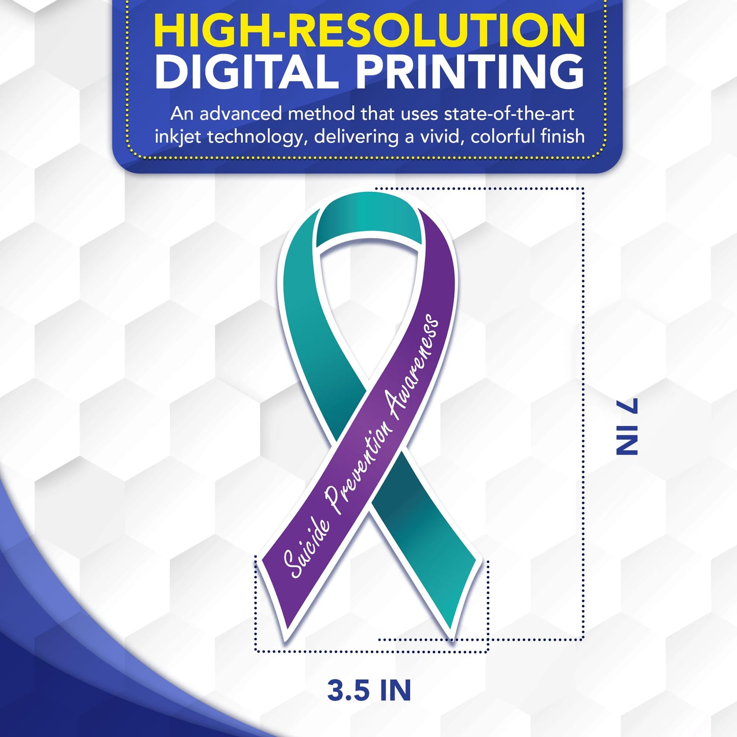 Magnet Me Up Suicide Prevention Awareness Ribbon Car Magnet, 3.5"x7" Teal and Purple Magnetic Decal for Car, Truck and SUV, Automotive Gift Accessory for Support, UV Printed Vinyl, Crafted in USA