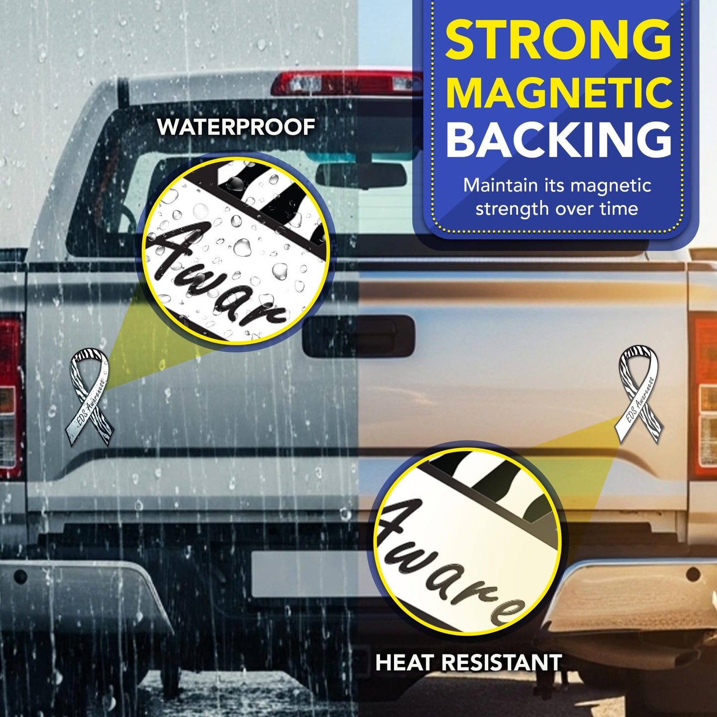 Magnet Me Up Ehlers-Danlos Syndrome (EDS) Awareness Car Magnet, 3.5"x7" Zebra Print Ribbon Magnetic Decal for Cars, Trucks and SUVs, EDS Support Heavy Duty Accessory, UV Printed, Crafted in USA