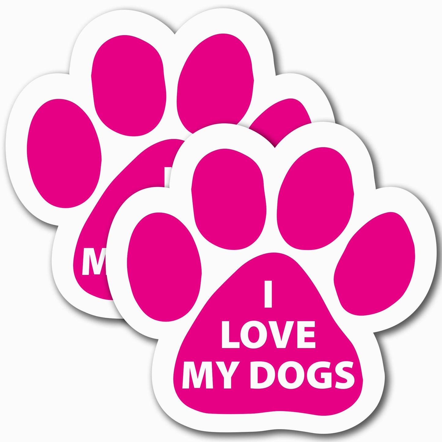Magnet Me Up I Love My Dogs Pink Pawprint Magnet Decal, 5 Inch, 2 Pack, Heavy Duty Automotive Accessory Magnet for Cars, Trucks, and SUVs, UV- Printed, Vinyl, Crafted in USA