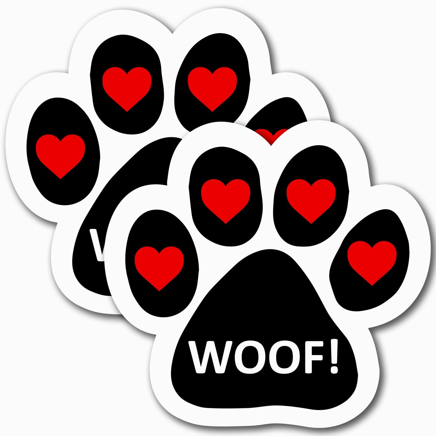 Magnet Me Up Woof! with Heart Pawprint Magnet Decal, 5 Inch, 2 Pack, Heavy Duty Automotive Accessory Magnet for Cars, Trucks, and SUVs, UV- Printed, Vinyl, Crafted in USA