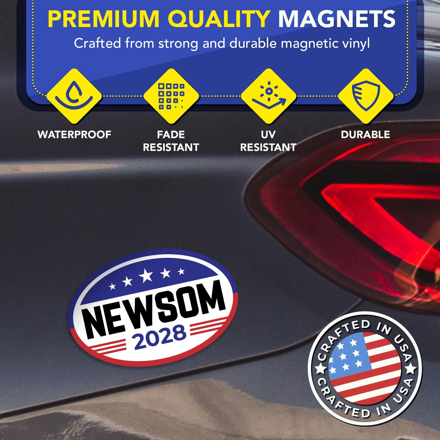 Magnet Me Up Gavin Newsom Democrat Supporter Car Magnet 4"x6" American Flag Oval Political Campaign Magnetic Decal for Cars, Trucks and SUVs, Bumper Accessory UV Printed, Crafted in USA