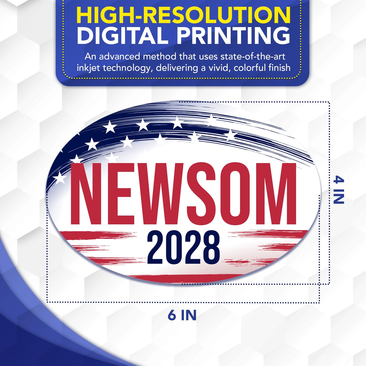 Magnet Me Up Gavin Newsom Democrat Supporter Car Magnet 4"x6" Brush Stroke Oval Political Campaign Magnetic Decal for Cars, Trucks and SUVs, Bumper Accessory UV Printed, Crafted in USA