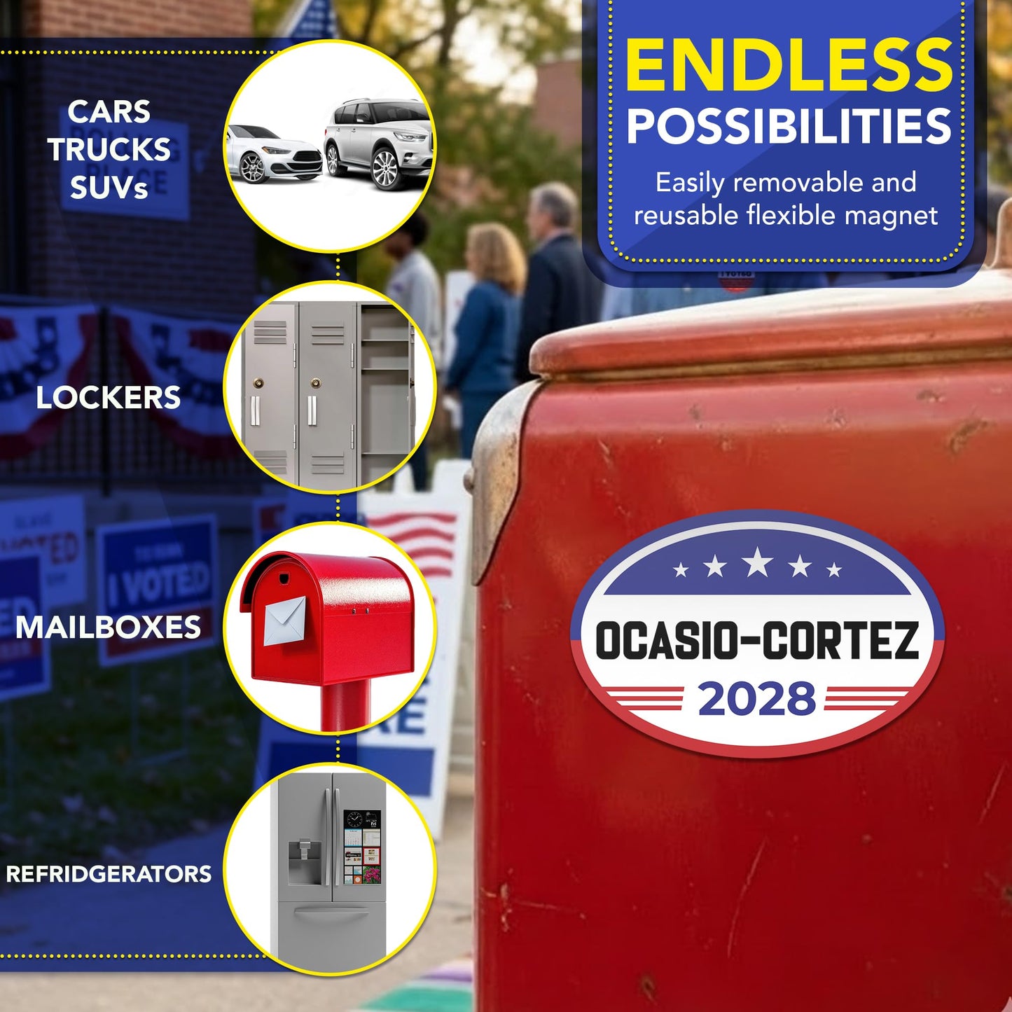 Magnet Me Up Alexandria Ocasio-Cortez Democrat Supporter Car Magnet 4"x6" American Flag Oval Political Campaign Magnetic Decal for Car, Truck, SUV, Bumper Accessory, UV Printed, Crafted in USA