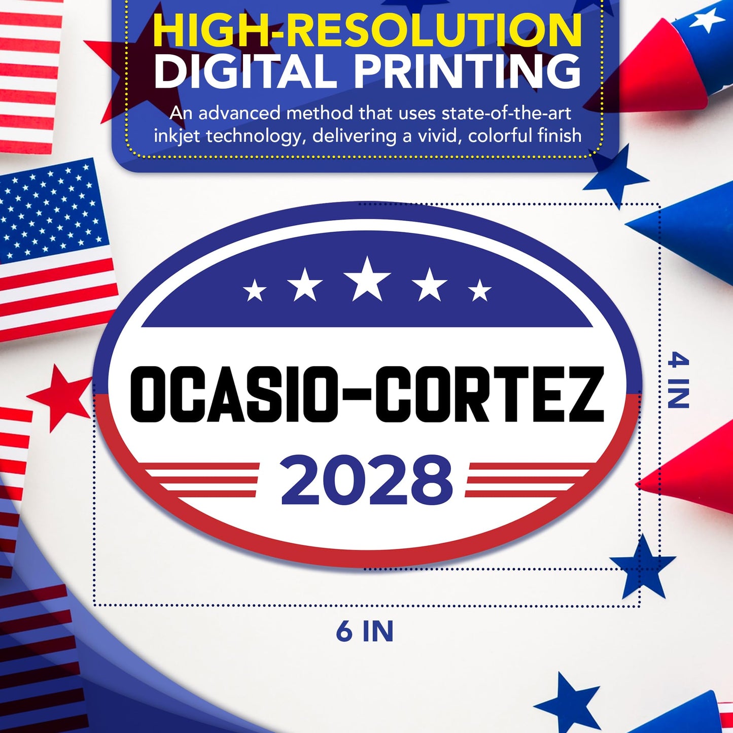 Magnet Me Up Alexandria Ocasio-Cortez Democrat Supporter Car Magnet 4"x6" American Flag Oval Political Campaign Magnetic Decal for Car, Truck, SUV, Bumper Accessory, UV Printed, Crafted in USA