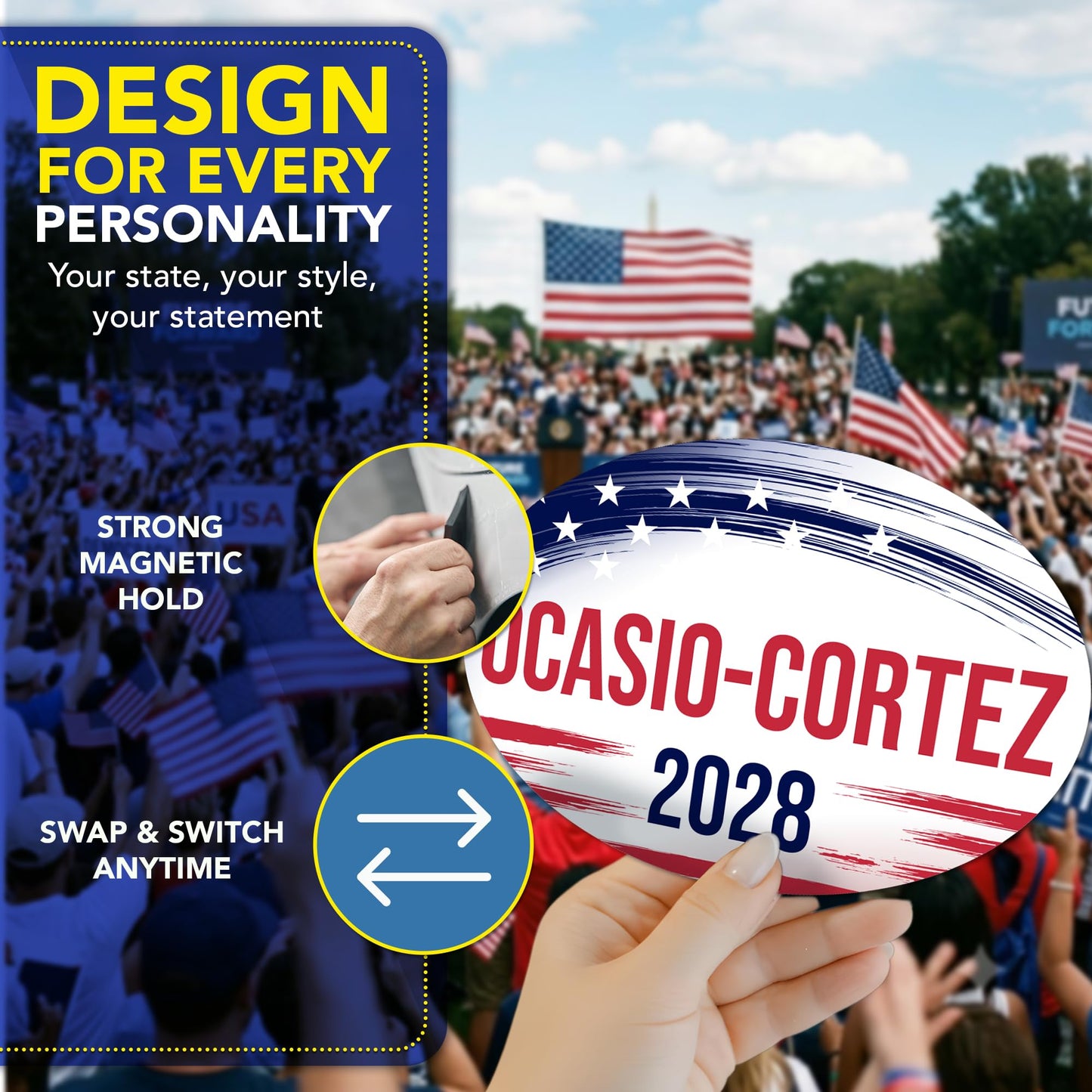 Magnet Me Up Alexandria Ocasio-Cortez Democrat Supporter Car Magnet 4"x6" Brush Stroke Oval Political Campaign Magnetic Decal for Car, Truck, SUV, Bumper Accessory, UV Printed, Crafted in USA