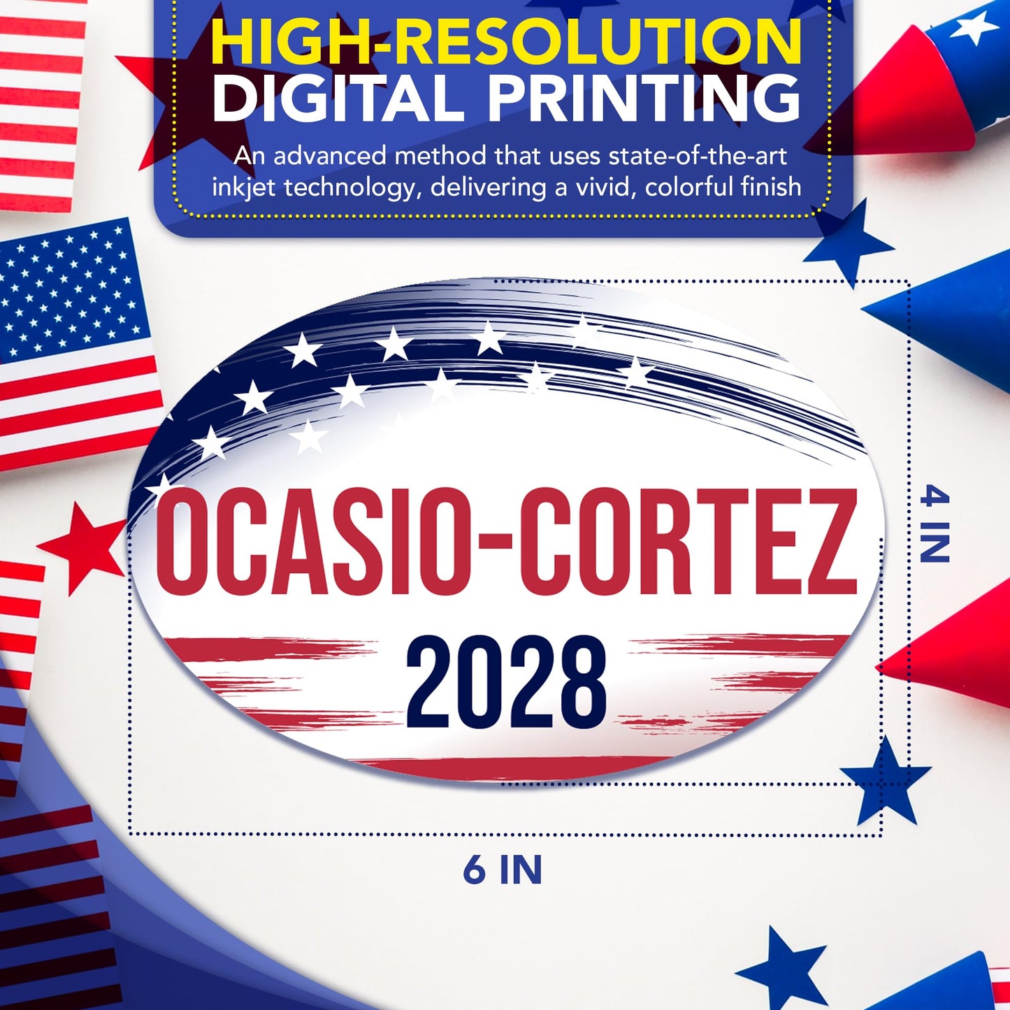Magnet Me Up Alexandria Ocasio-Cortez Democrat Supporter Car Magnet 4"x6" Brush Stroke Oval Political Campaign Magnetic Decal for Car, Truck, SUV, Bumper Accessory, UV Printed, Crafted in USA