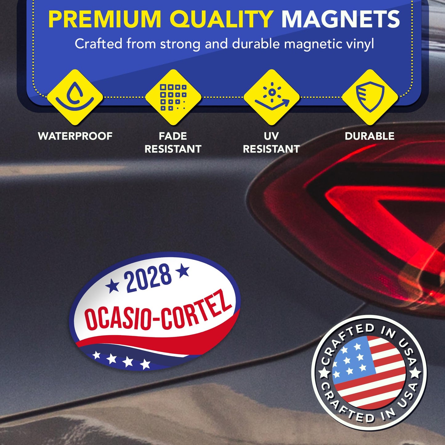 Magnet Me Up Alexandria Ocasio-Cortez Democrat Supporter Car Magnet 4"x6" Patriotic Wave Oval Political Campaign Magnetic Decal for Car, Truck, SUV, Bumper Accessory, UV Printed, Crafted in USA