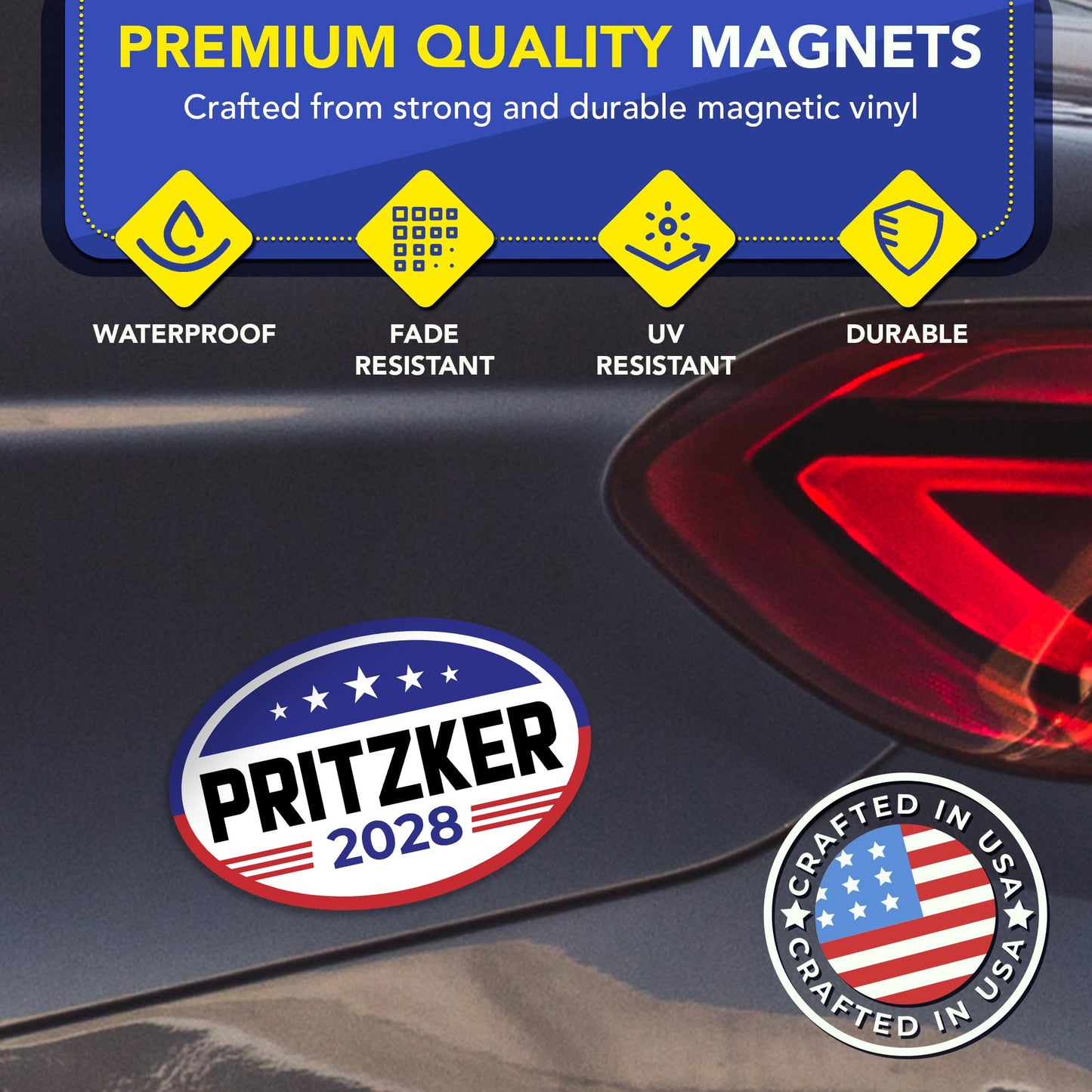 Magnet Me Up J.B. Pritzker Democrat Supporter Car Magnet 4"x6" American Flag Oval Political Campaign Magnetic Decal for Cars, Trucks and SUVs, Bumper Accessory, UV Printed, Crafted in USA