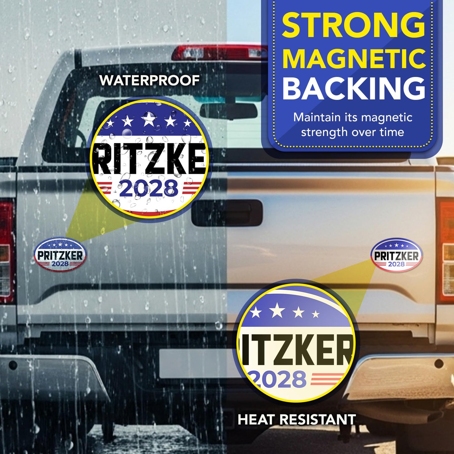 Magnet Me Up J.B. Pritzker Democrat Supporter Car Magnet 4"x6" American Flag Oval Political Campaign Magnetic Decal for Cars, Trucks and SUVs, Bumper Accessory, UV Printed, Crafted in USA