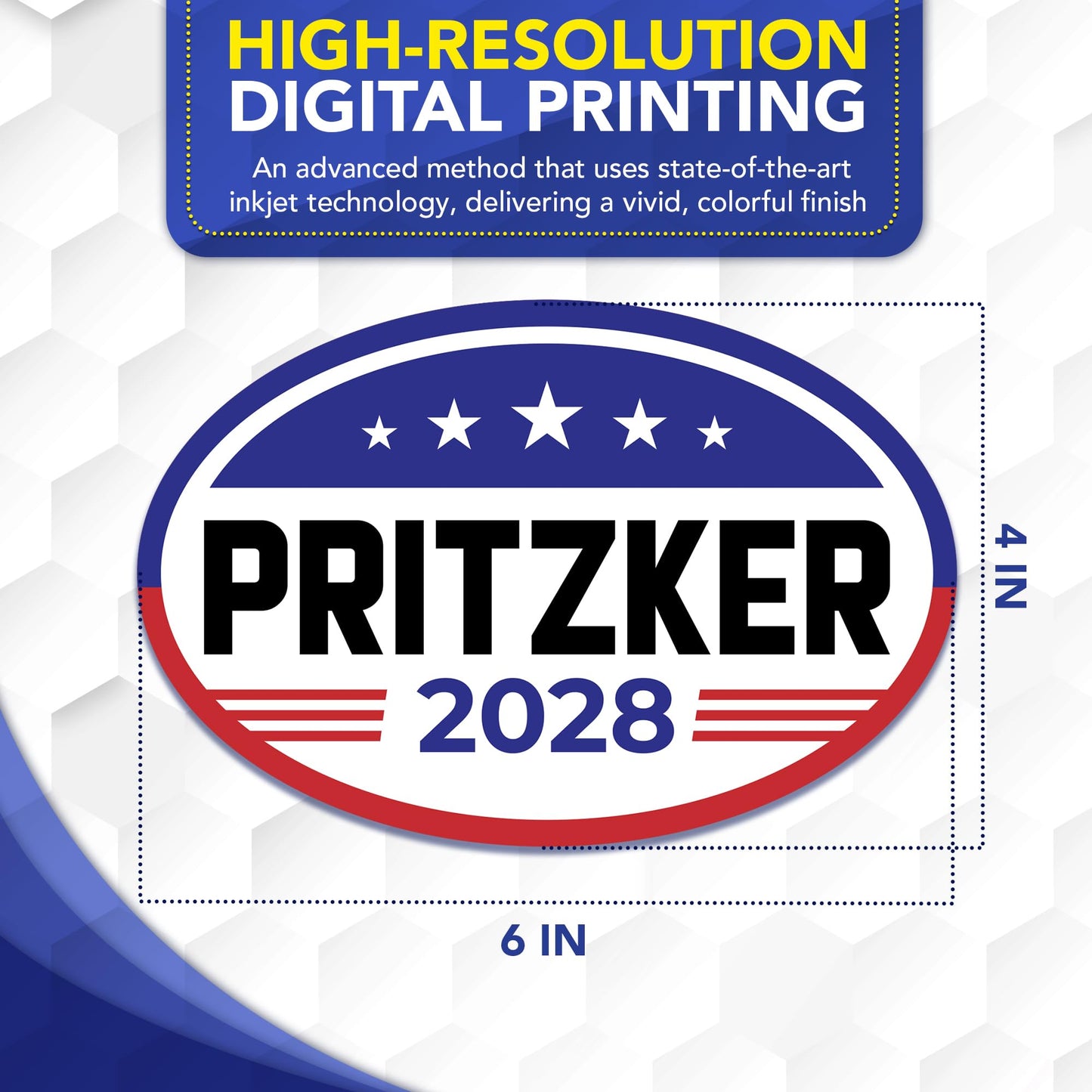 Magnet Me Up J.B. Pritzker Democrat Supporter Car Magnet 4"x6" American Flag Oval Political Campaign Magnetic Decal for Cars, Trucks and SUVs, Bumper Accessory, UV Printed, Crafted in USA