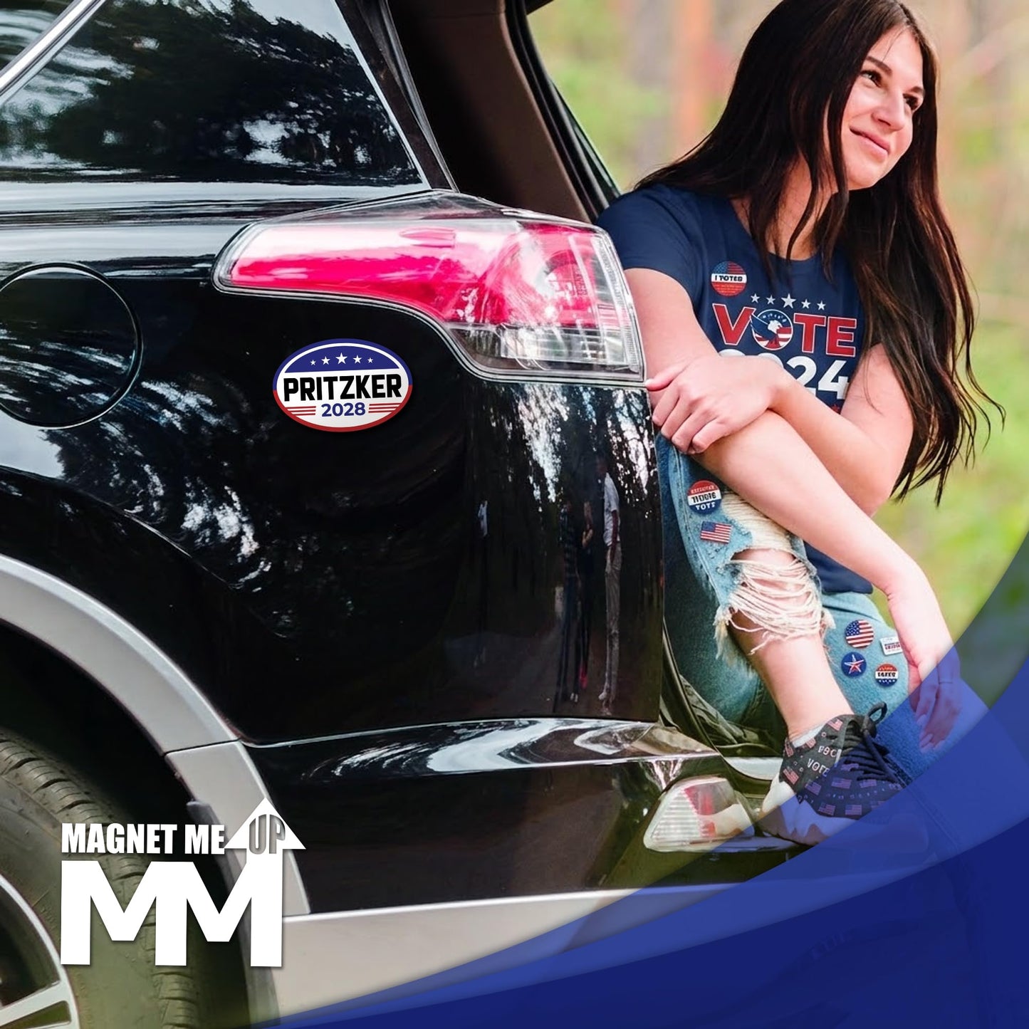 Magnet Me Up J.B. Pritzker Democrat Supporter Car Magnet 4"x6" American Flag Oval Political Campaign Magnetic Decal for Cars, Trucks and SUVs, Bumper Accessory, UV Printed, Crafted in USA