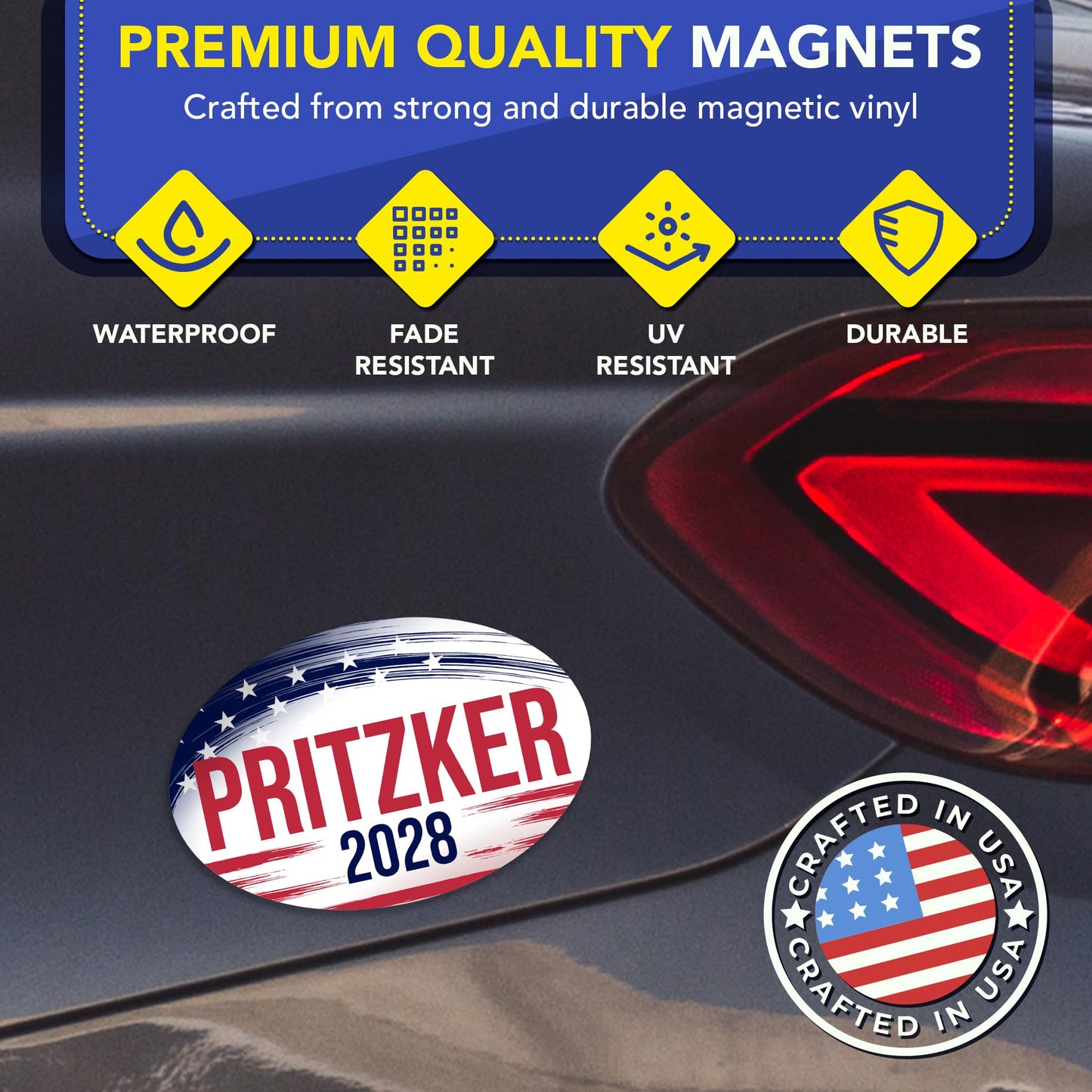 Magnet Me Up J.B. Pritzker Democrat Supporter Car Magnet 4"x6" Brush Stroke Oval Political Campaign Magnetic Decal for Cars, Trucks and SUVs, Bumper Accessory, UV Printed, Crafted in USA