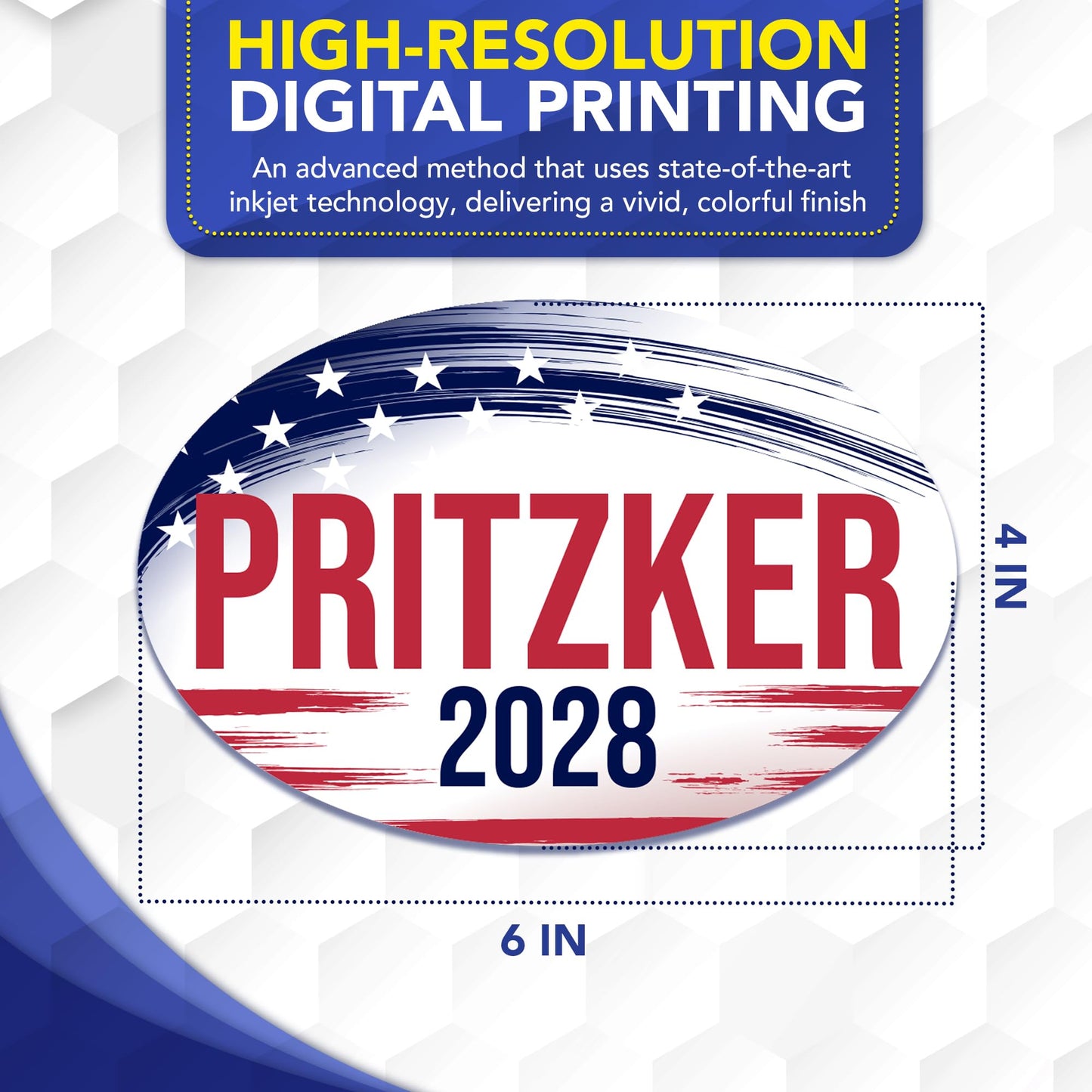 Magnet Me Up J.B. Pritzker Democrat Supporter Car Magnet 4"x6" Brush Stroke Oval Political Campaign Magnetic Decal for Cars, Trucks and SUVs, Bumper Accessory, UV Printed, Crafted in USA