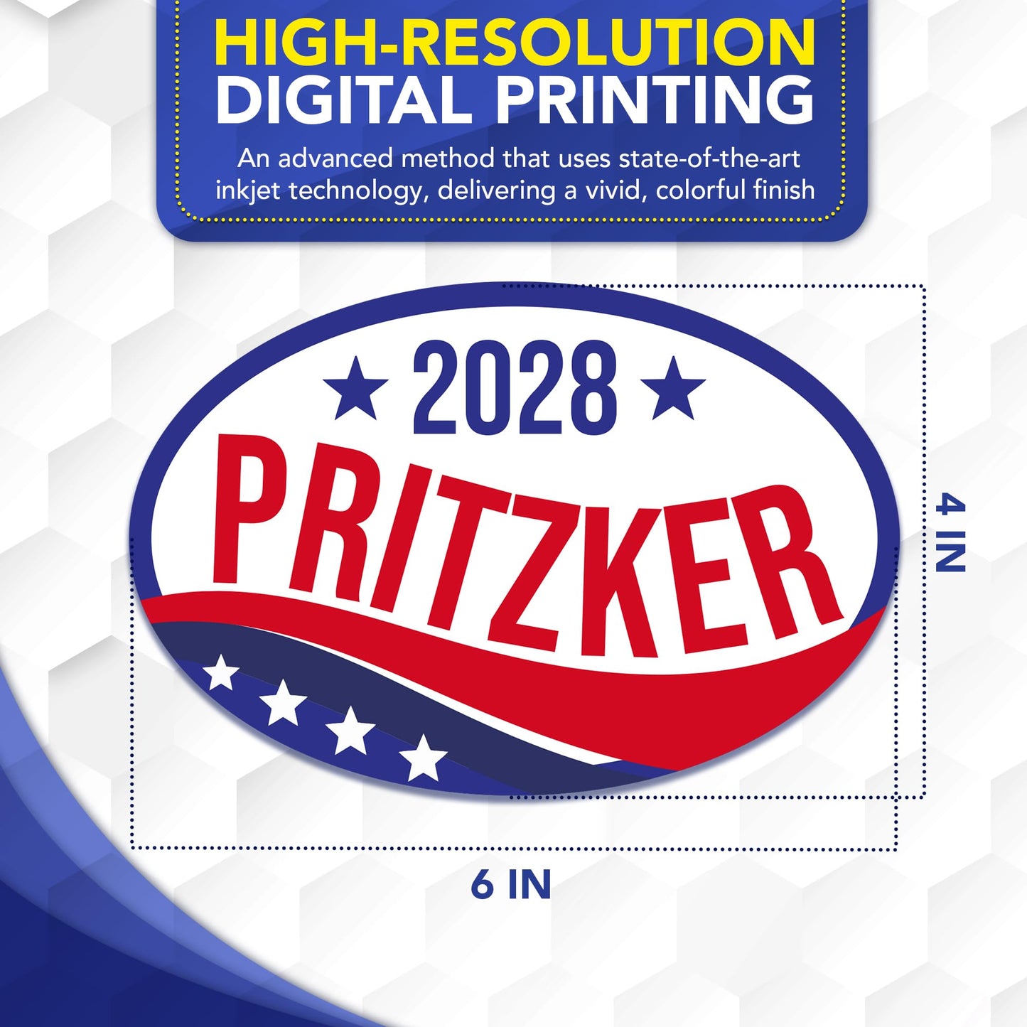 Magnet Me Up J.B. Pritzker Democrat Supporter Car Magnet 4"x6" Patriotic Wave Oval Political Campaign Magnetic Decal for Cars, Trucks and SUVs, Bumper Accessory, UV Printed, Crafted in USA