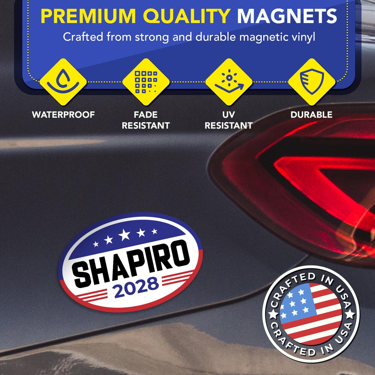 Magnet Me Up Josh Shapiro Democrat Supporter Car Magnet 4"x6" American Flag Oval Political Campaign Magnetic Decal for Car, Truck, SUV, Election Bumper Accessory, UV Printed, Crafted in USA