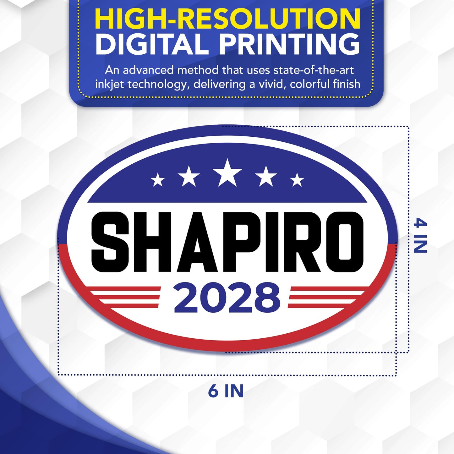 Magnet Me Up Josh Shapiro Democrat Supporter Car Magnet 4"x6" American Flag Oval Political Campaign Magnetic Decal for Car, Truck, SUV, Election Bumper Accessory, UV Printed, Crafted in USA