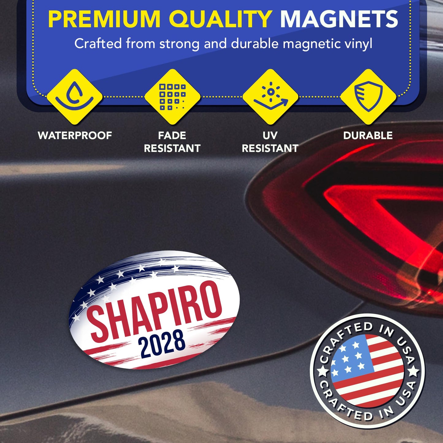Magnet Me Up Josh Shapiro Democrat Supporter Car Magnet 4"x6" Brush Stroke Oval Political Campaign Magnetic Decal for Car, Truck, SUV, Election Bumper Accessory, UV Printed, Crafted in USA