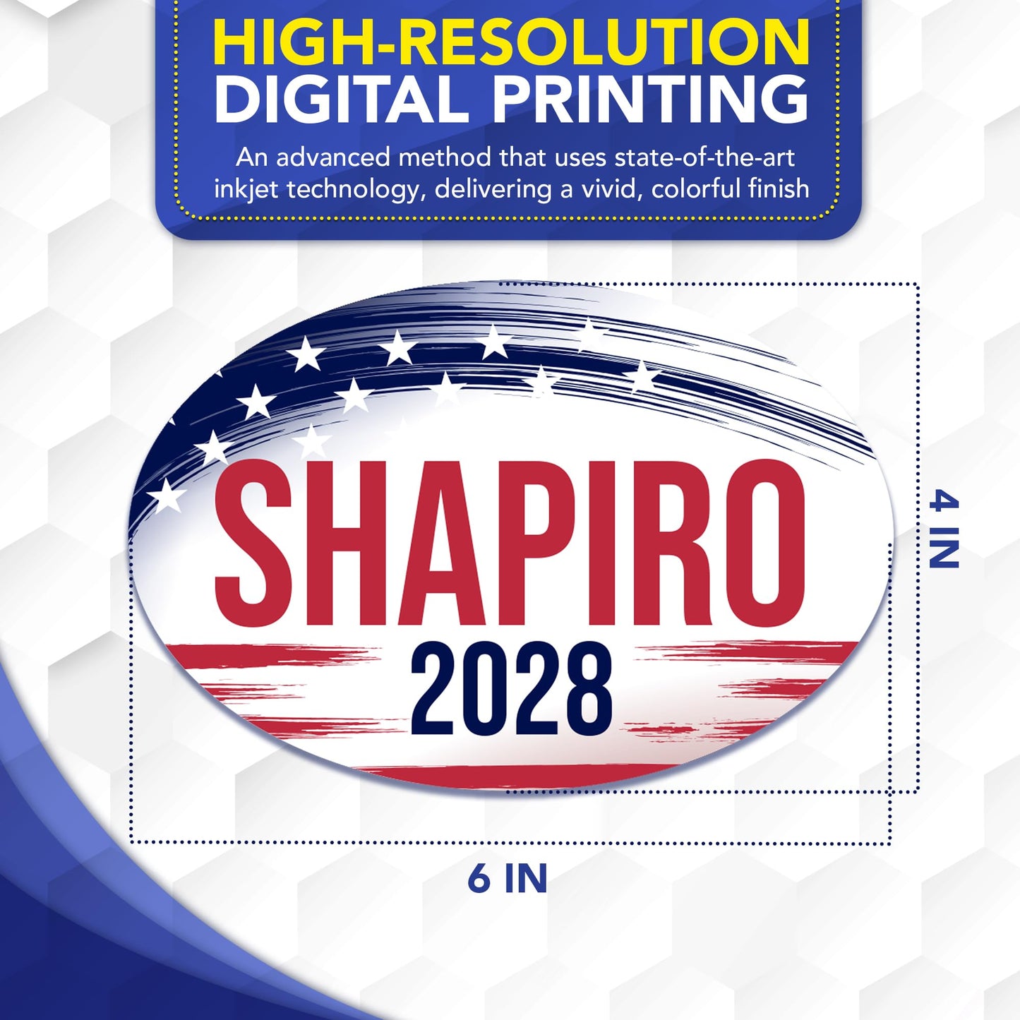 Magnet Me Up Josh Shapiro Democrat Supporter Car Magnet 4"x6" Brush Stroke Oval Political Campaign Magnetic Decal for Car, Truck, SUV, Election Bumper Accessory, UV Printed, Crafted in USA