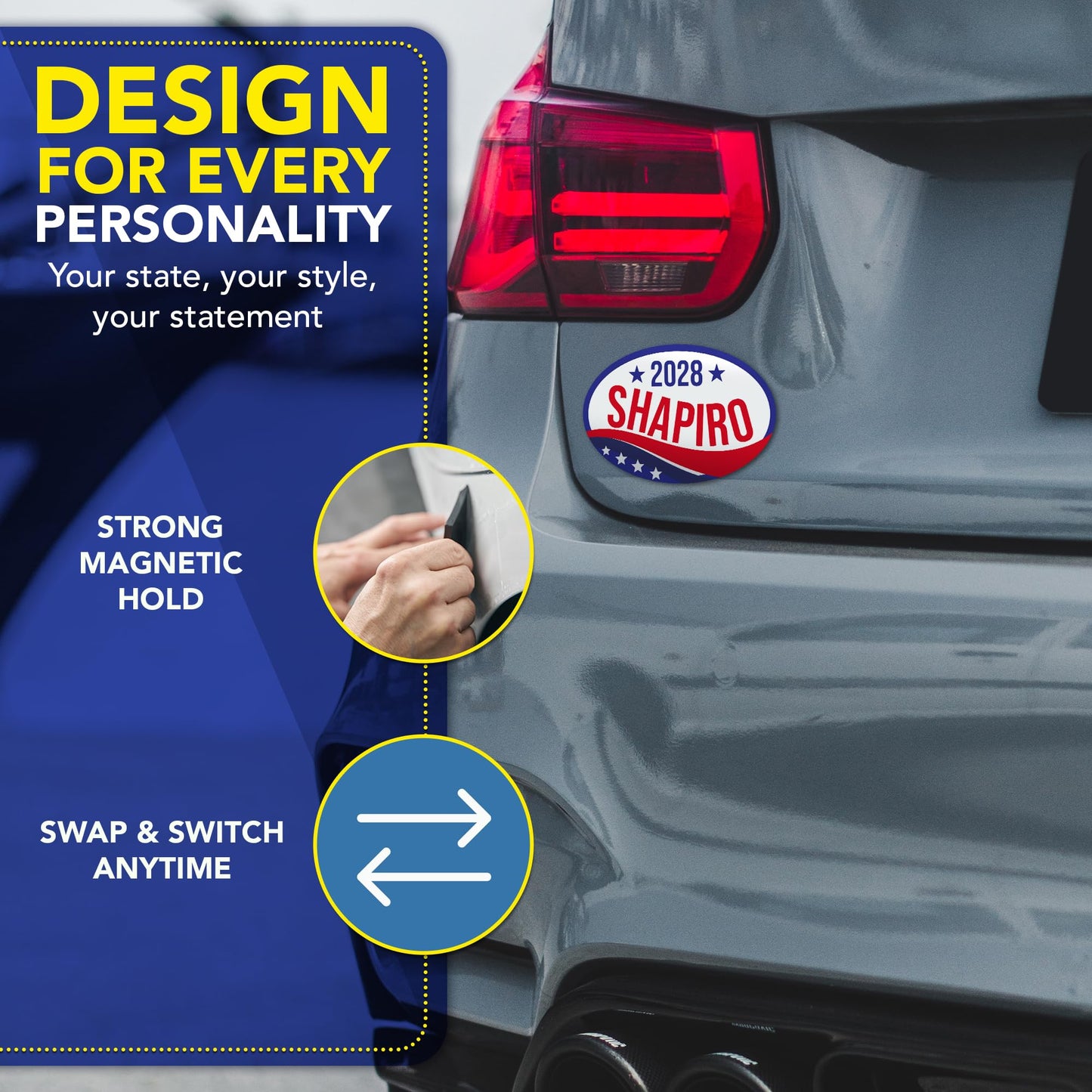 Magnet Me Up Josh Shapiro Democrat Supporter Car Magnet 4"x6" Patriotic Wave Oval Political Campaign Magnetic Decal for Car, Truck, SUV, Election Bumper Accessory, UV Printed, Crafted in USA