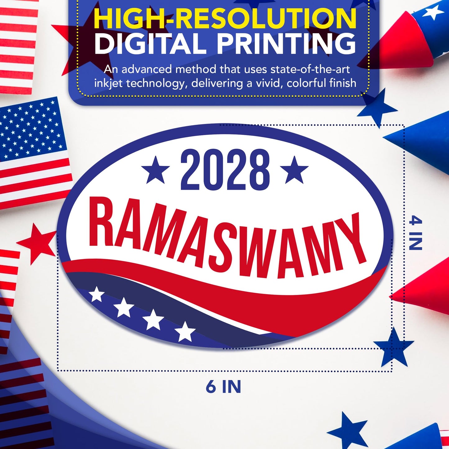 Magnet Me Up Vivek Ramaswamy Republican Supporter Car Magnet 4"x6" Patriotic Wave Oval Magnetic Decal for Car Truck SUV, Republican Election Campaign Bumper Accessory, UV Printed, Crafted in the USA