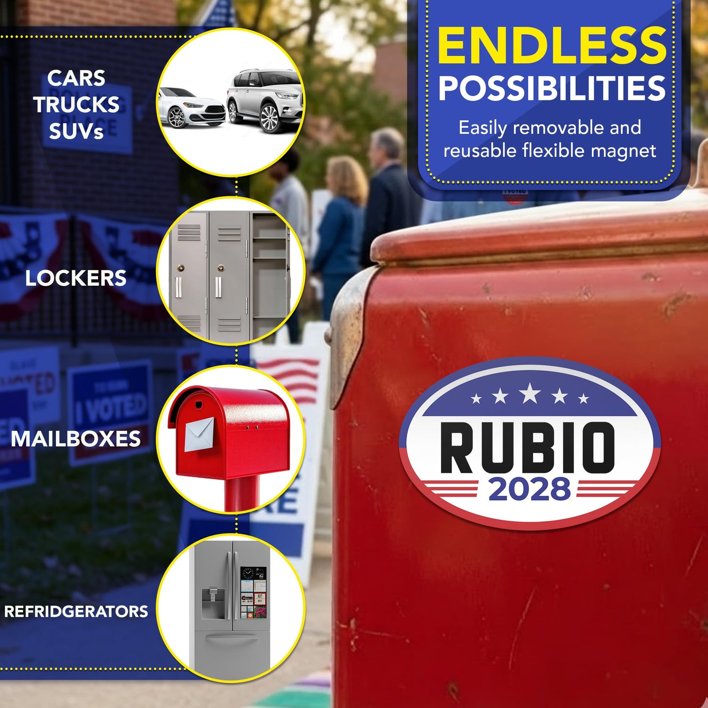 Magnet Me Up Marco Rubio Republican Supporter Car Magnet 4"x6" American Flag Oval Magnetic Decal, Political Election Accessory for Cars, Trucks and SUVs, UV Printed, Vinyl, Crafted in the USA