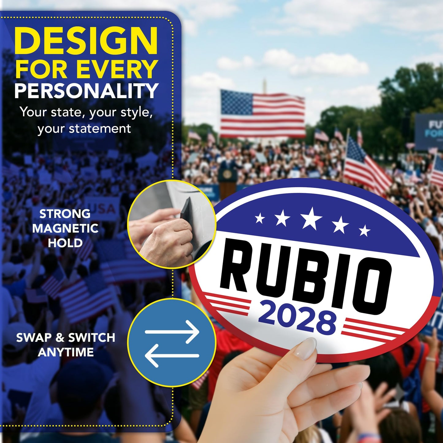 Magnet Me Up Marco Rubio Republican Supporter Car Magnet 4"x6" American Flag Oval Magnetic Decal, Political Election Accessory for Cars, Trucks and SUVs, UV Printed, Vinyl, Crafted in the USA