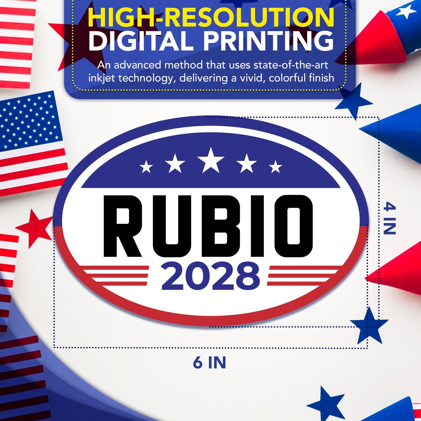 Magnet Me Up Marco Rubio Republican Supporter Car Magnet 4"x6" American Flag Oval Magnetic Decal, Political Election Accessory for Cars, Trucks and SUVs, UV Printed, Vinyl, Crafted in the USA