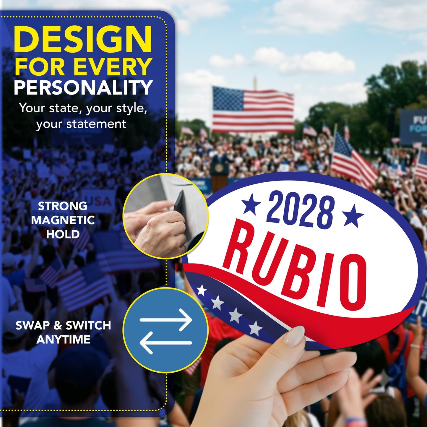 Magnet Me Up Marco Rubio Republican Supporter Car Magnet 4"x6" Patriotic Wave Oval Magnetic Decal, Political Election Accessory for Cars, Trucks and SUVs, UV Printed, Vinyl, Crafted in the USA