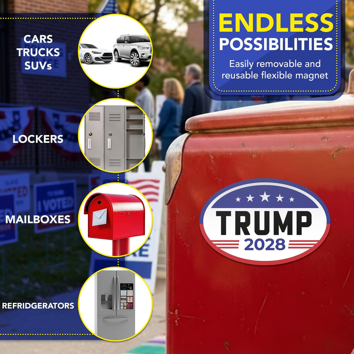 Magnet Me Up Donald Trump Republican Supporter Car Magnet 4"x6" American Flag Oval Magnetic Decal, Political Election, Bumper Accessory for Cars, Trucks and SUVs, UV Printed, Crafted in the USA