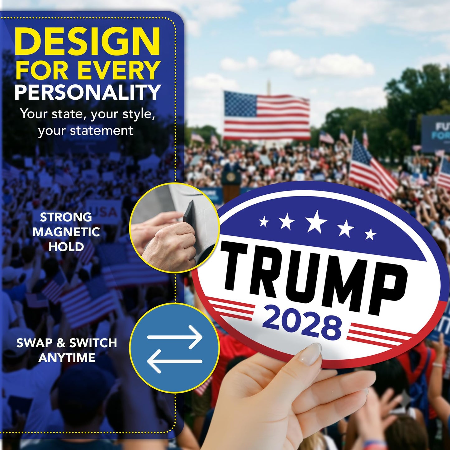 Magnet Me Up Donald Trump Republican Supporter Car Magnet 4"x6" American Flag Oval Magnetic Decal, Political Election, Bumper Accessory for Cars, Trucks and SUVs, UV Printed, Crafted in the USA
