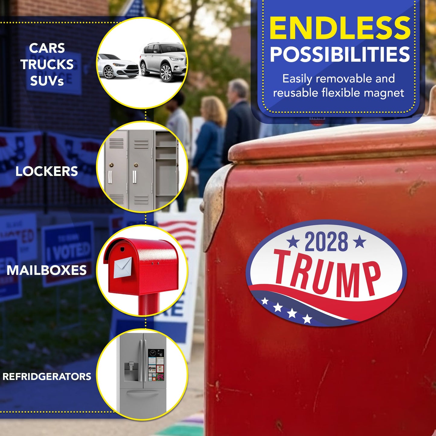 Magnet Me Up Donald Trump Republican Supporter Car Magnet 4"x6" Patriotic Wave Oval Magnetic Decal, Political Election, Bumper Accessory for Cars, Trucks and SUVs, UV Printed, Crafted in the USA
