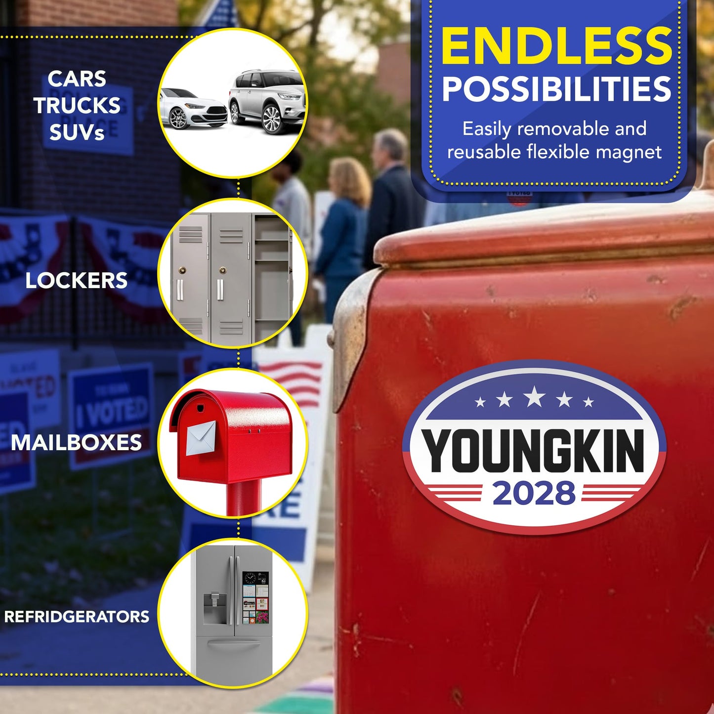 Magnet Me Up Glenn Youngkin Republican Supporter Car Magnet 4"x6" American Flag Oval Magnetic Decal, Political Election Bumper Accessory for Cars, Trucks, SUVs, UV Printed, Crafted in the USA