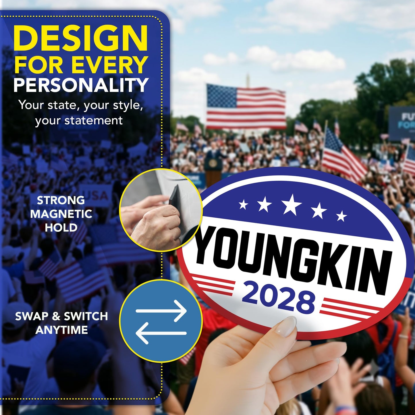 Magnet Me Up Glenn Youngkin Republican Supporter Car Magnet 4"x6" American Flag Oval Magnetic Decal, Political Election Bumper Accessory for Cars, Trucks, SUVs, UV Printed, Crafted in the USA