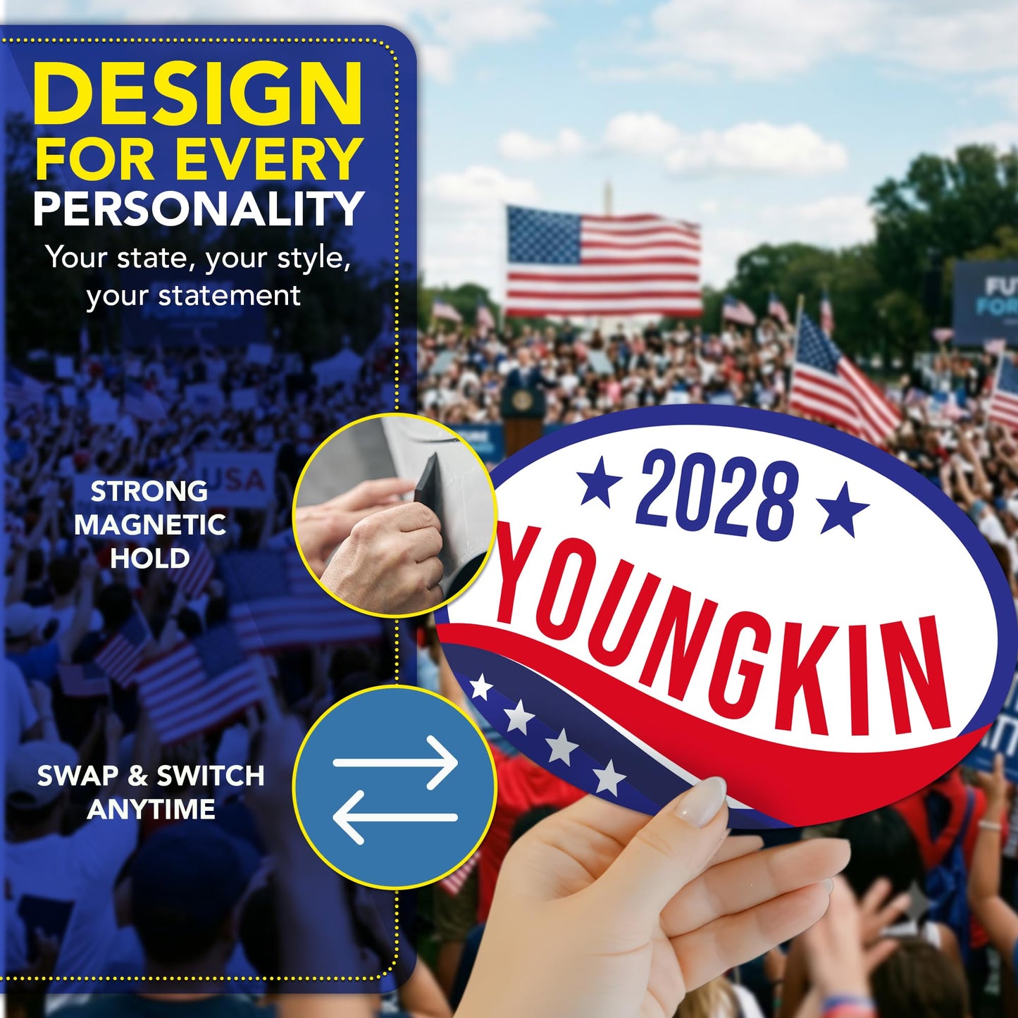 Magnet Me Up Glenn Youngkin Republican Supporter Car Magnet 4"x6" Patriotic Wave Oval Magnetic Decal, Political Election Bumper Accessory for Cars, Trucks, SUVs, UV Printed, Crafted in the USA