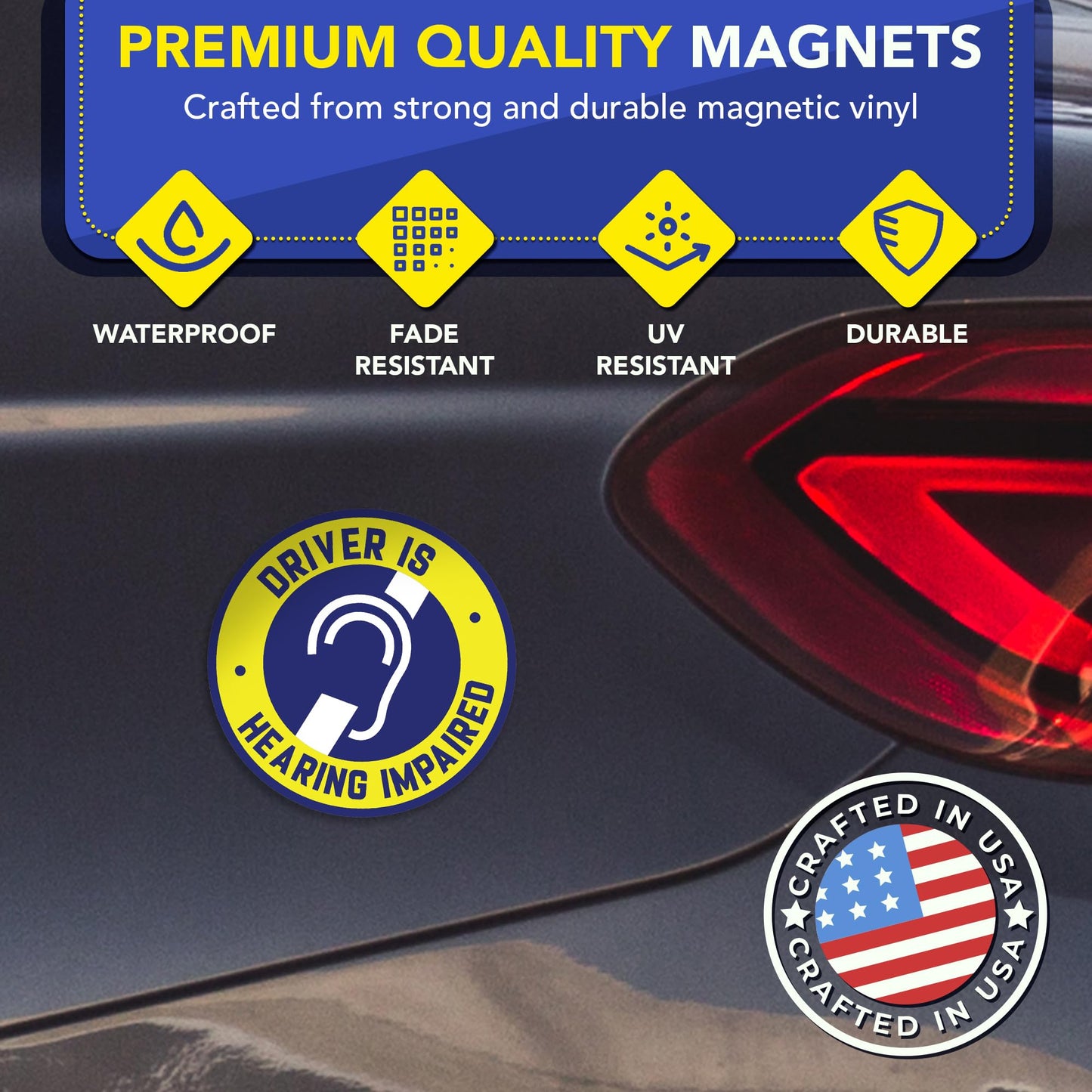 Magnet Me Up Driver is Hearing Impaired Car Magnet, 5 Inches Round Hearing Impaired Safety Magnetic Decal for Car Truck SUV, Heavy Duty Automotive Bumper Accessory, UV Printed, Crafted in the USA