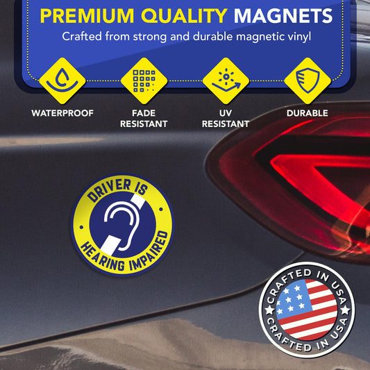 Magnet Me Up Driver is Hearing Impaired Car Magnet, 5 Inches Round Hearing Impaired Safety Magnetic Decal for Car Truck SUV, Heavy Duty Automotive Bumper Accessory, UV Printed, Crafted in the USA