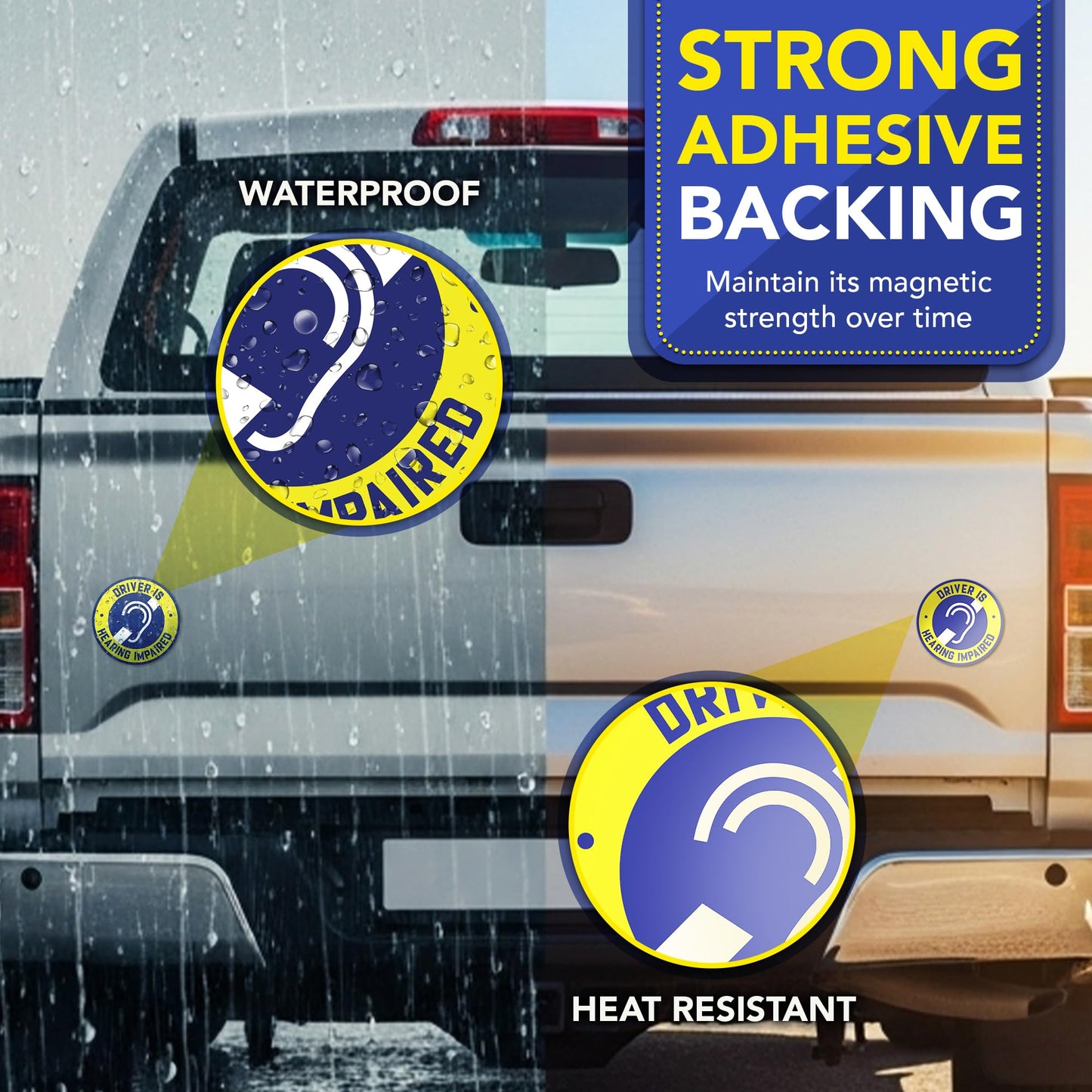 Magnet Me Up Driver is Hearing Impaired Car Magnet, 5 Inches Round Hearing Impaired Safety Magnetic Decal for Car Truck SUV, Heavy Duty Automotive Bumper Accessory, UV Printed, Crafted in the USA