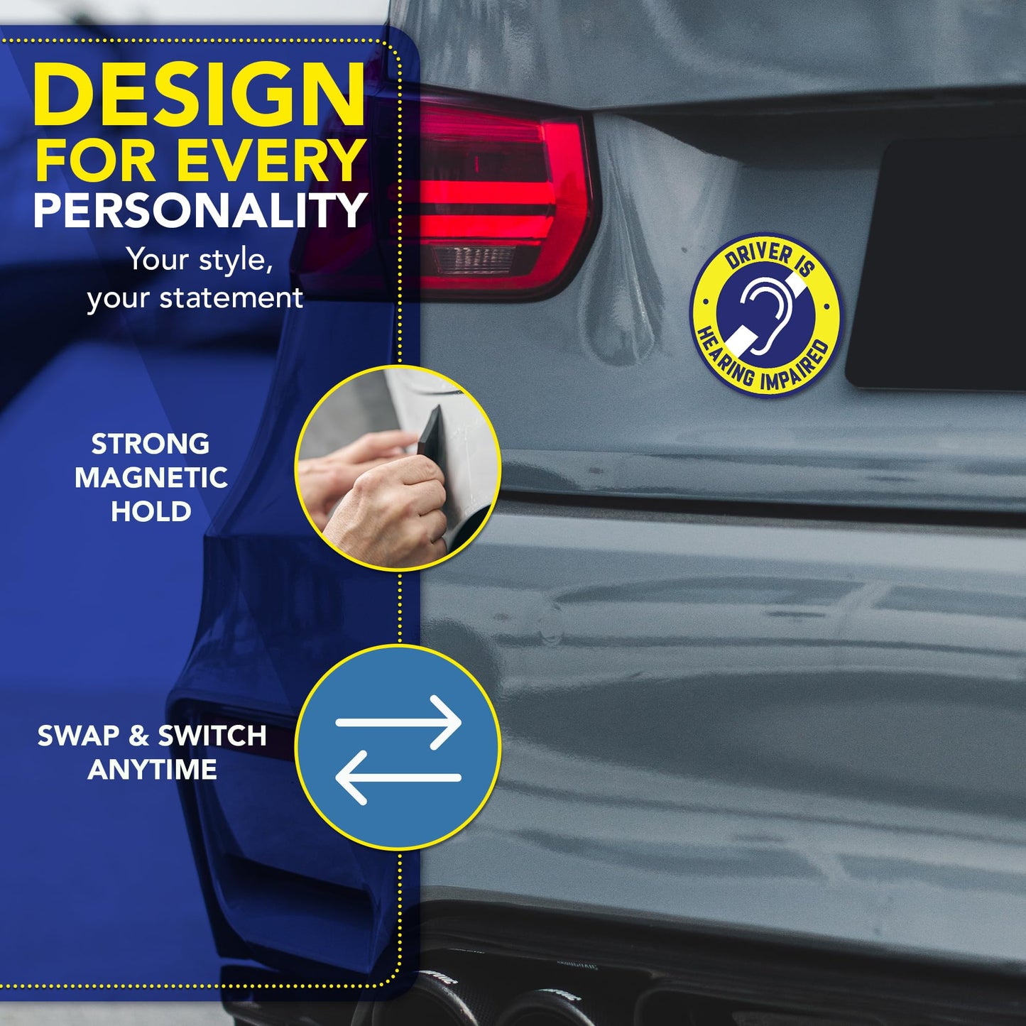 Magnet Me Up Driver is Hearing Impaired Car Magnet, 5 Inches Round Hearing Impaired Safety Magnetic Decal for Car Truck SUV, Heavy Duty Automotive Bumper Accessory, UV Printed, Crafted in the USA