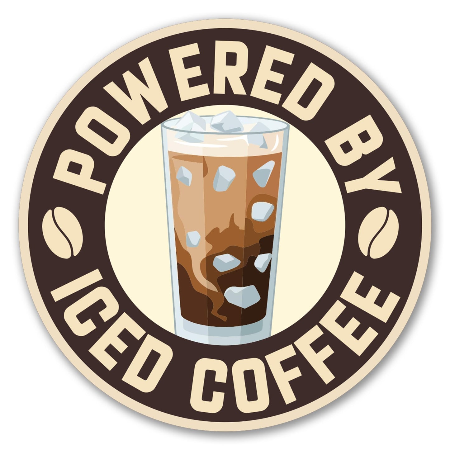 Magnet Me Up Powered by Iced Coffee Car Magnet, 5 Inches Round Funny Coffee Lover Magnetic Decal for Vehicles, Refrigerators, Heavy Duty Bumper Accessory, UV Printed Vinyl, Crafted in the USA
