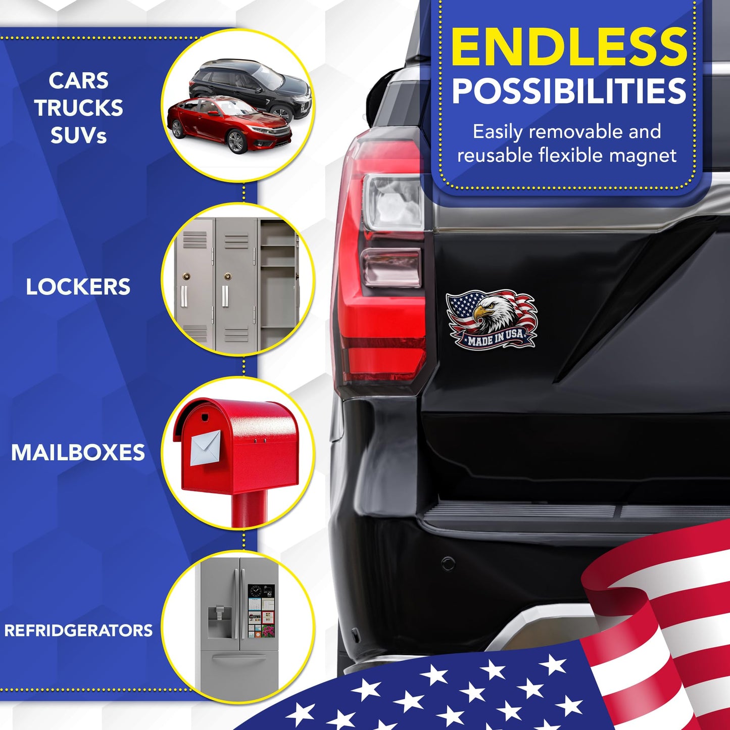 Magnet Me Up Made in USA Patriotic Eagle Car Magnet, 4"x6" Magnetic Decal for Vehicles, American Flag Bald Eagle, Patriotic Bumper Accessory, UV Printed Weatherproof Vinyl, Crafted in the USA