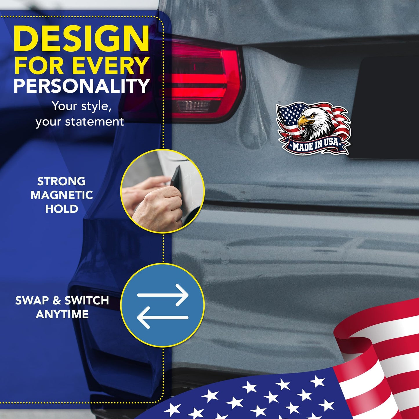 Magnet Me Up Made in USA Patriotic Eagle Car Magnet, 4"x6" Magnetic Decal for Vehicles, American Flag Bald Eagle, Patriotic Bumper Accessory, UV Printed Weatherproof Vinyl, Crafted in the USA