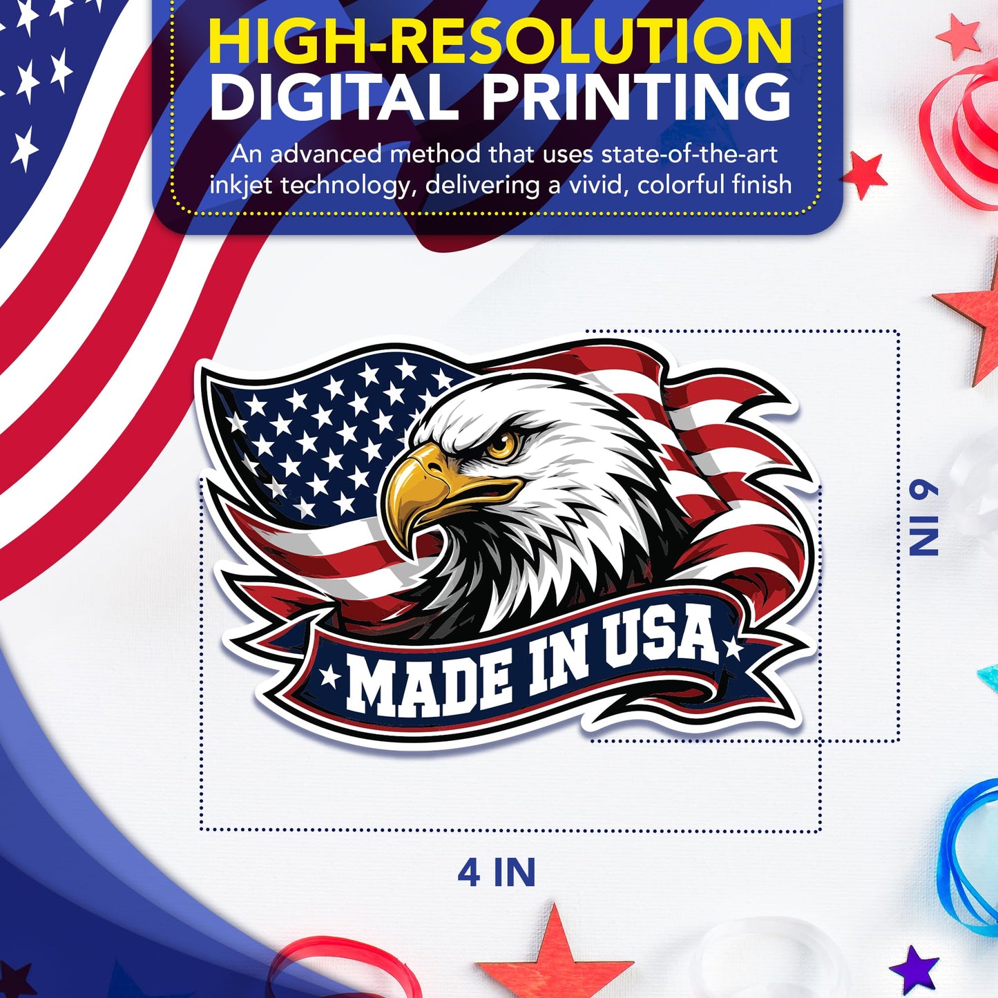 Magnet Me Up Made in USA Patriotic Eagle Car Magnet, 4"x6" Magnetic Decal for Vehicles, American Flag Bald Eagle, Patriotic Bumper Accessory, UV Printed Weatherproof Vinyl, Crafted in the USA