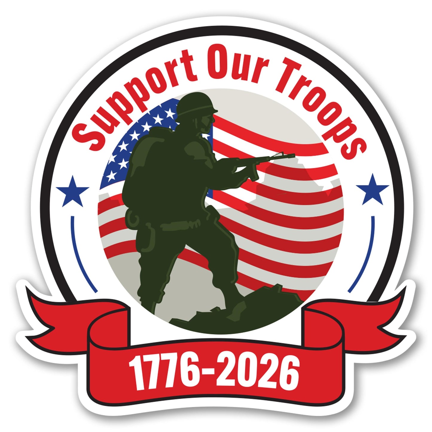 Magnet Me Up Support Our Troops 1776-2026 Car Magnet, 5 Inches Magnetic Decal for Cars, Trucks and SUVs, American Flag Military Bumper Accessory, UV Printed Weatherproof Vinyl, Crafted in the USA
