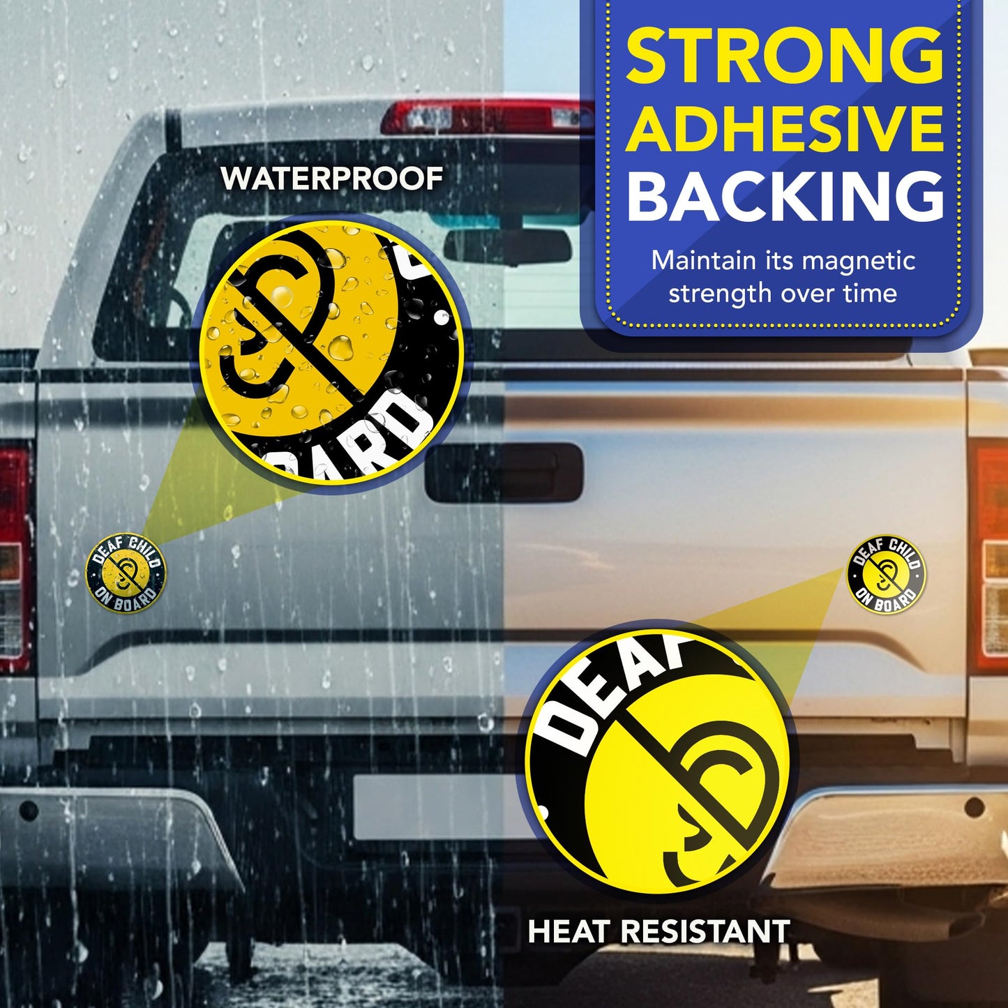 Magnet Me Up Deaf Child on Board Car Magnet, 5 Inches Round Reflective Style Safety Magnetic Decal for Cars, Trucks & SUVs, Heavy Duty Automotive Bumper Accessory, UV Printed, Crafted in the USA