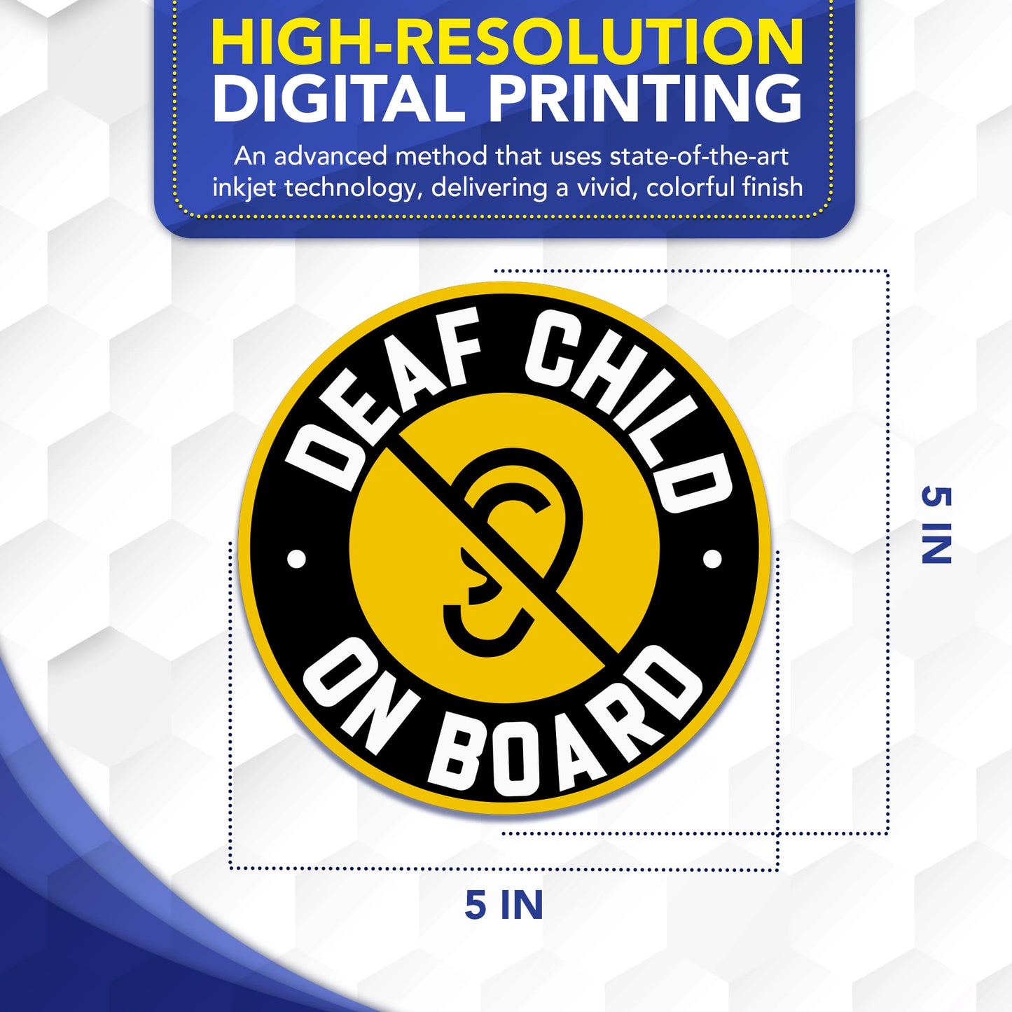 Magnet Me Up Deaf Child on Board Car Magnet, 5 Inches Round Reflective Style Safety Magnetic Decal for Cars, Trucks & SUVs, Heavy Duty Automotive Bumper Accessory, UV Printed, Crafted in the USA