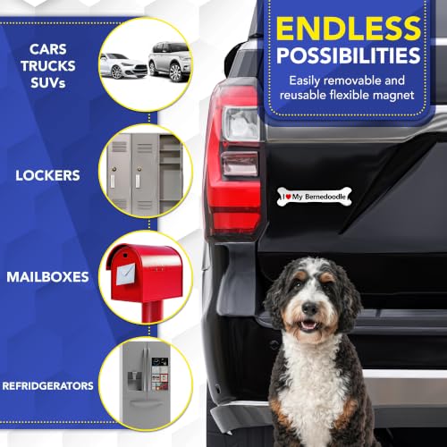 Magnet Me Up I Love My Bernedoodle Bone Shaped Car Magnet - 2x7 Inches Dog Lovers Refrigerator Accessory Gift, Magnetic Decal for Cars, Trucks, and SUVs, Waterproof, UV Printed, Crafted in USA