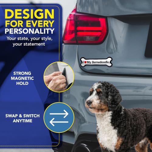 Magnet Me Up I Love My Bernedoodle Bone Shaped Car Magnet - 2x7 Inches Dog Lovers Refrigerator Accessory Gift, Magnetic Decal for Cars, Trucks, and SUVs, Waterproof, UV Printed, Crafted in USA