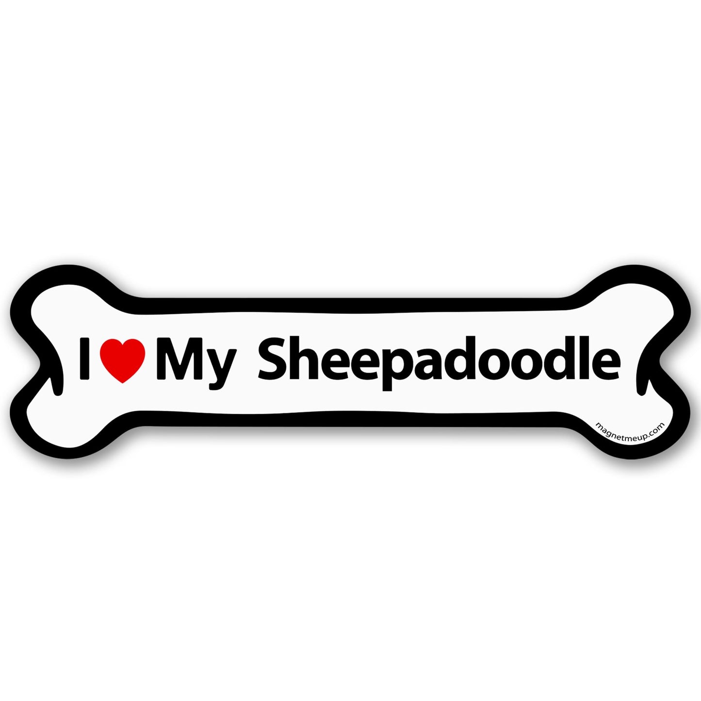 Magnet Me Up I Love My Sheepadoodle Bone Shaped Magnetic Car Magnet - 2x7 Inches, Magetic Decal for Cars, Trucks and SUVs Accessory Gifts for Dog Lovers, Waterproof UV Printed, Crafted in USA