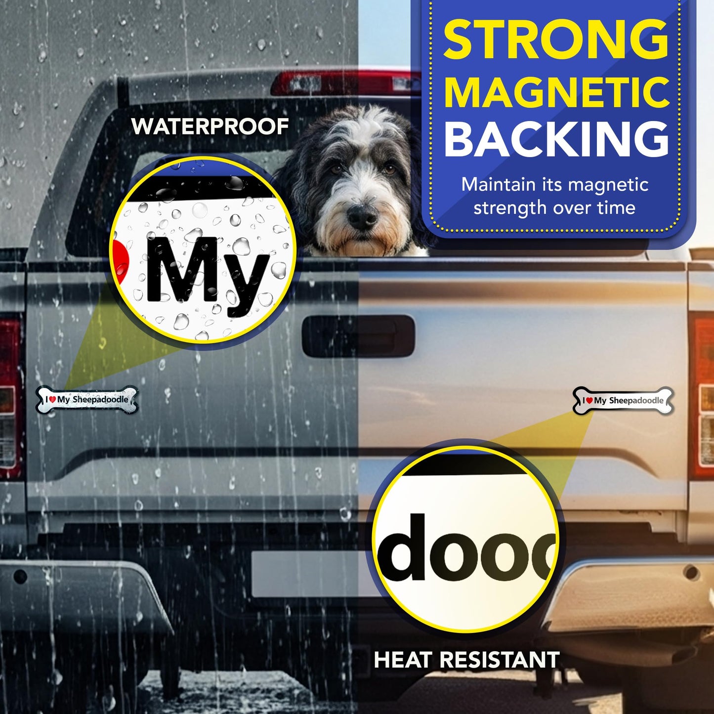 Magnet Me Up I Love My Sheepadoodle Bone Shaped Magnetic Car Magnet - 2x7 Inches, Magetic Decal for Cars, Trucks and SUVs Accessory Gifts for Dog Lovers, Waterproof UV Printed, Crafted in USA