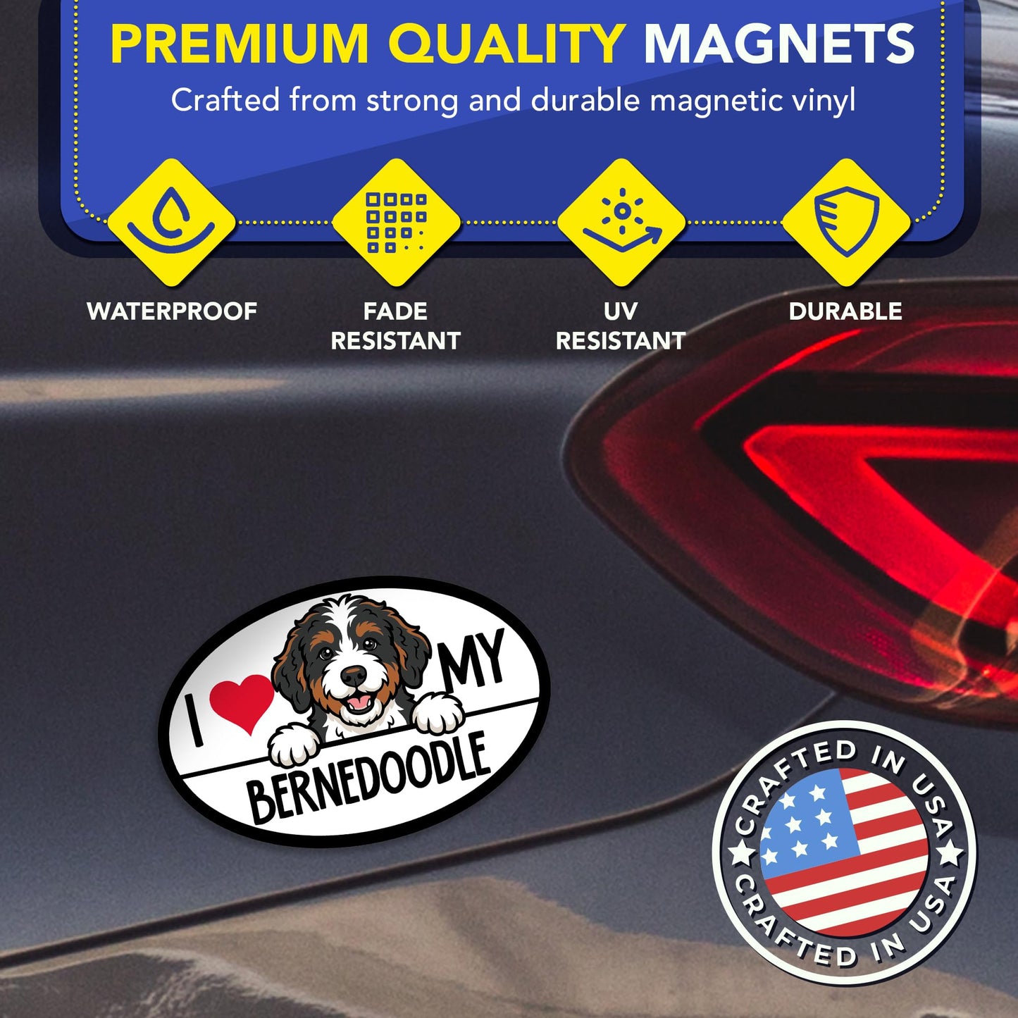 Magnet Me Up I Love My Bernedoodle Oval Shaped Car Magnet - 4x6 Inches Dog Lovers Refrigerator Accessory Gift, Magnetic Decal for Cars, Trucks, and SUVs, Waterproof, UV Printed, Crafted in USA